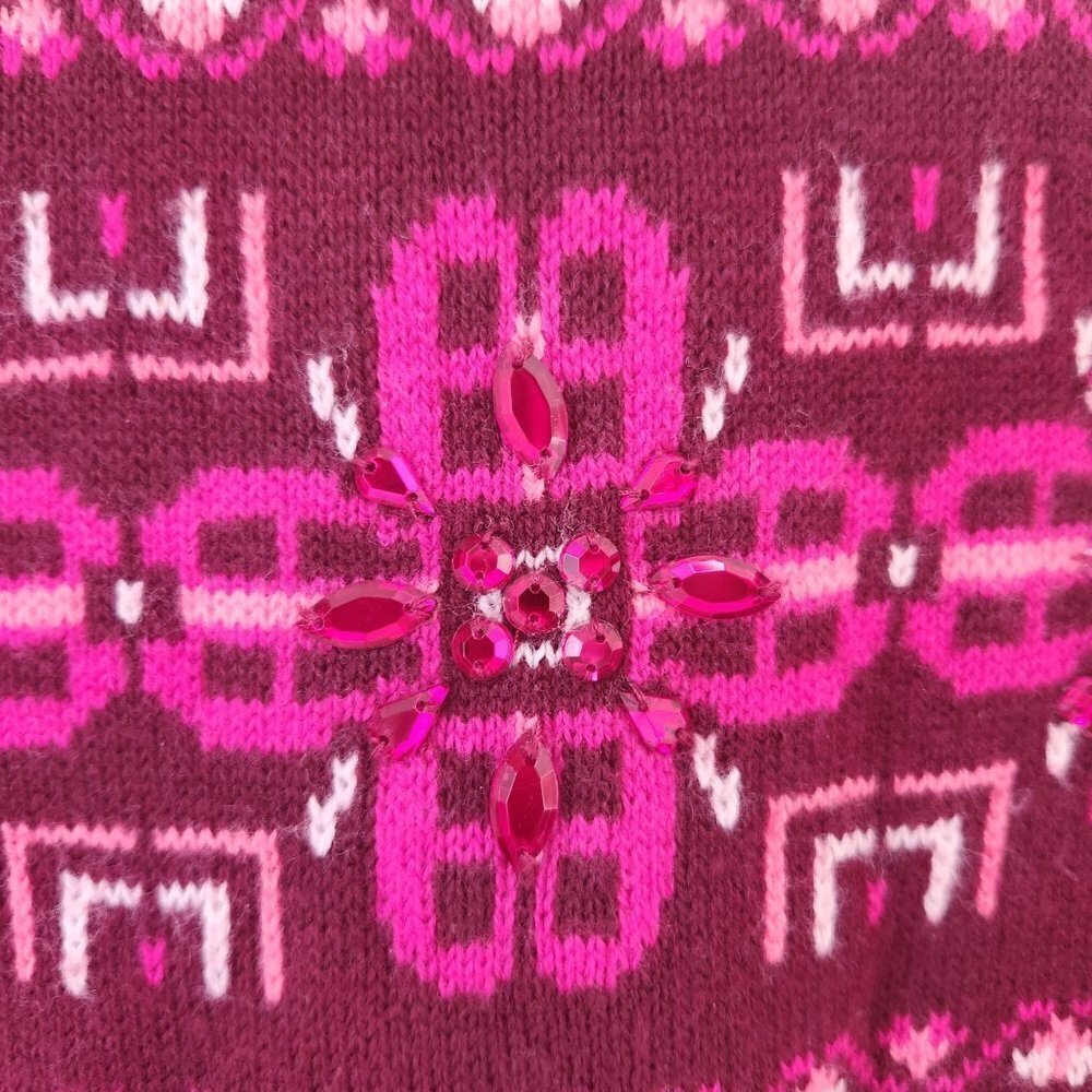 Talbots Wool Blend Sweater Beaded Geometric Maroon Women's Size M - Picture 4 of 7